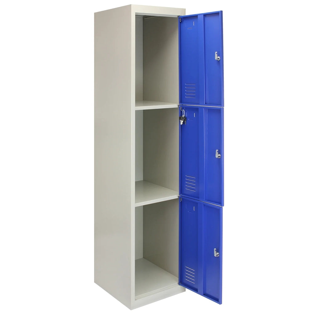 3 Armadietti da Montare con 3 Porte Blu Acciaio per Scuole Palestre e Spogliatoi