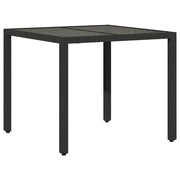 Tavolo da Giardino | Tavolino da esterno Piano in Vetro Nero 90x90x75 cm Polyrattan