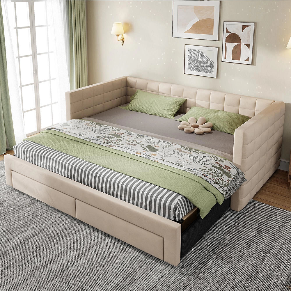 Divano letto 3in1 90x190cm?- Xylo - gigogne cotone/lino beige