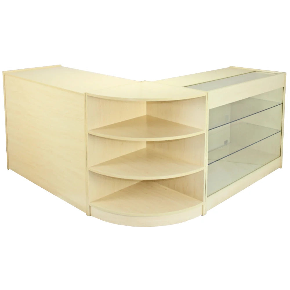 Set Titan con 3 Banconi da Negozio e Reception con Finitura in Acero Laminato