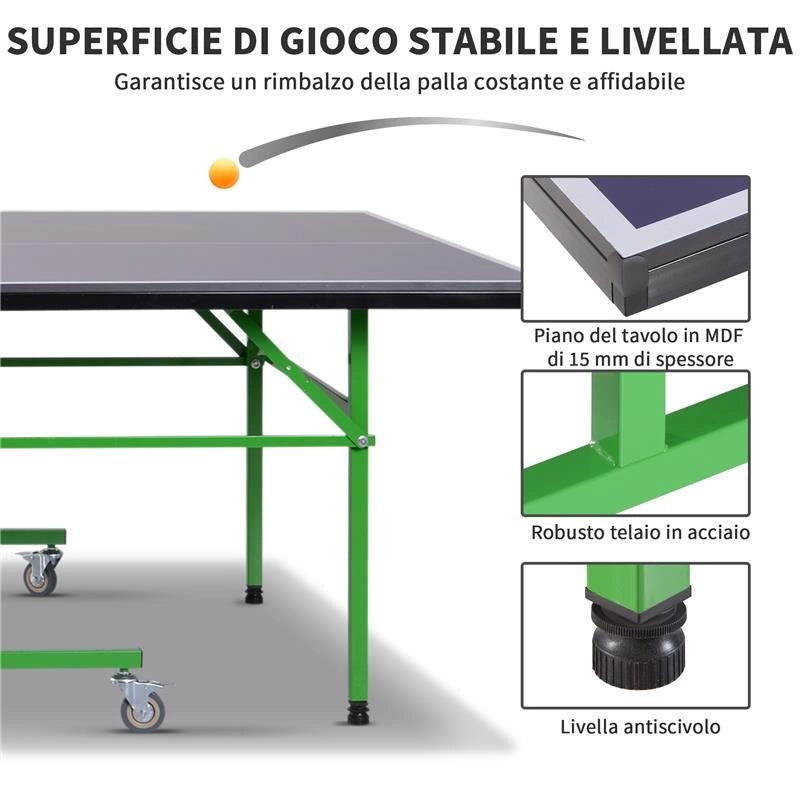 TAVOLO DA PING PONG PROFESSIONALE CON RUOTE 152.5 X 274 X 76CM
