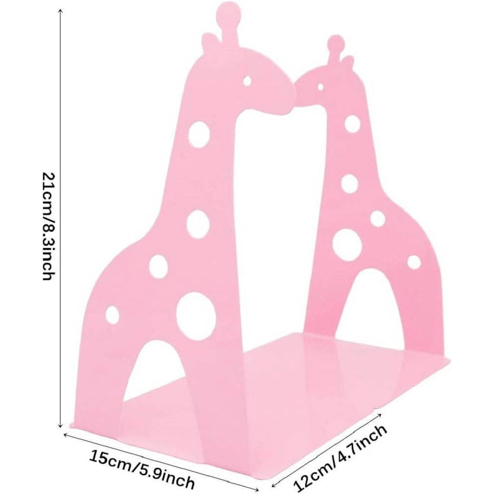 Trade Shop - Set 2pz Grazioso Ferma Libri A Forma Di Giraffa In Metallo Scrivania Bambini Rosa -