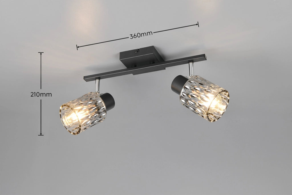 Spot soffitto JACK 2xE27 nero vetro fumé