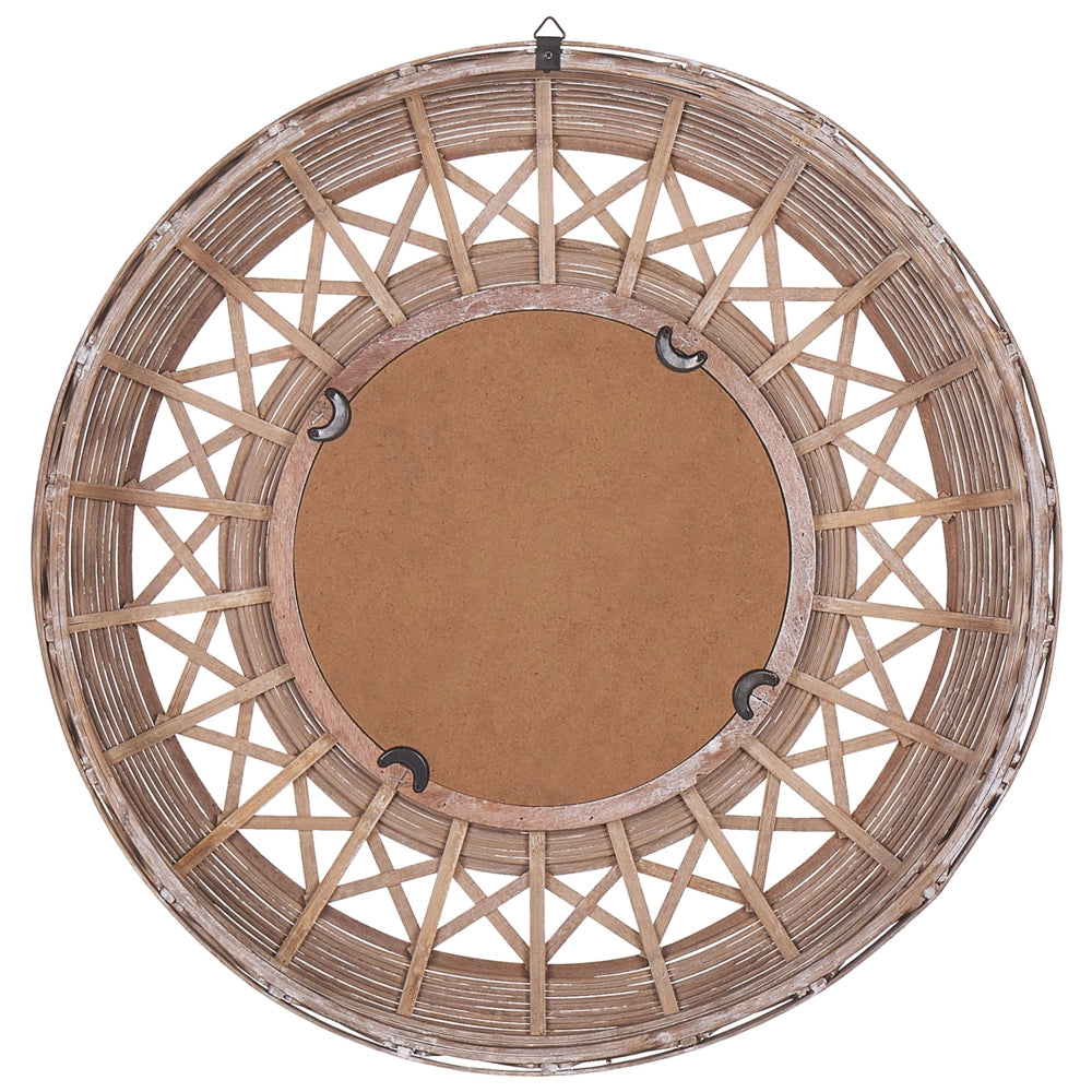 Specchio da parete in legno di bambù marrone chiaro rotondo 62 cm cornice fatta a mano motivo geometrico decorativo Boho rustico