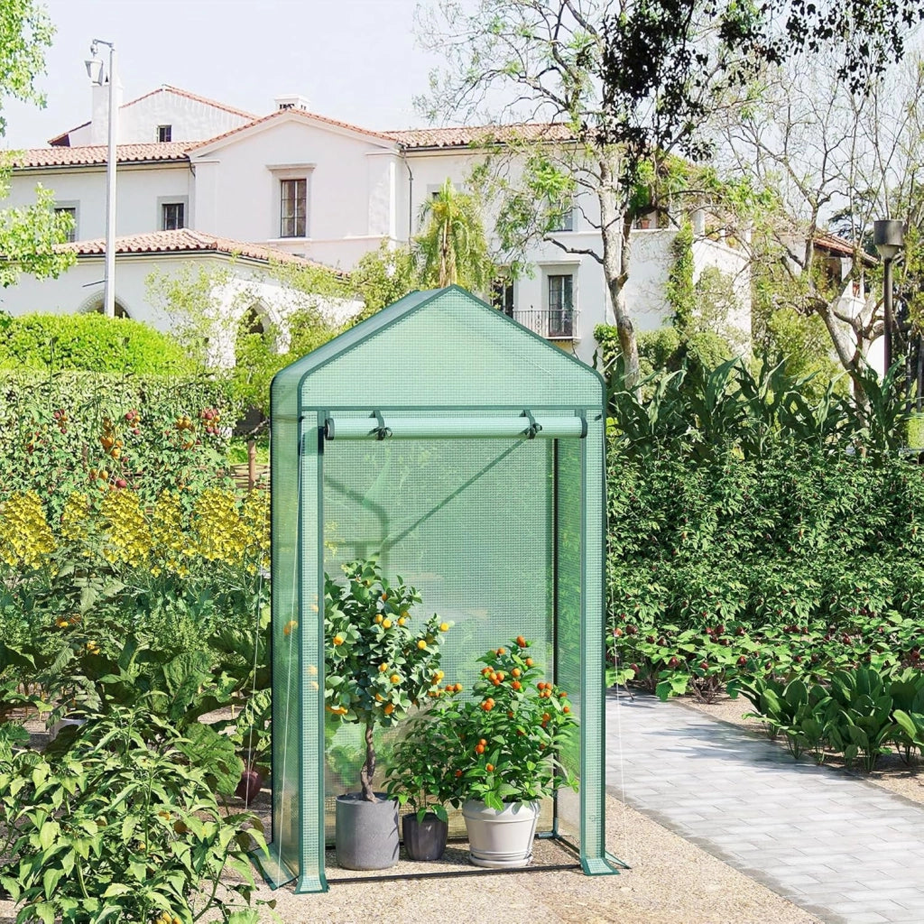 Serra da Giardino con Porte Avvolgibili, Serra da Balcone, Telo in Rete PE 140 g/m², per Piante Idrorepellente, 4 Picchetti, 100x50x190 cm, Verde