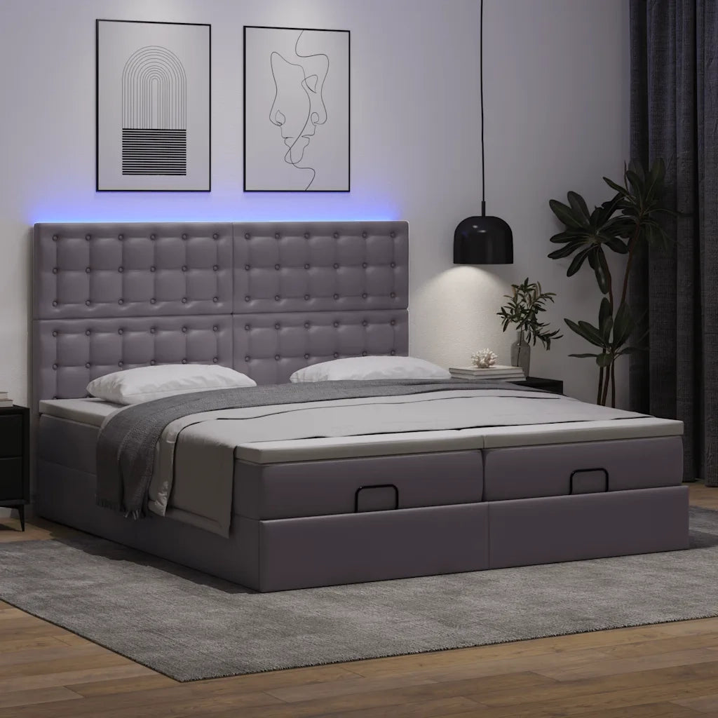 Struttura Letto Pouf con Materassi Grigio 200x200 cm Similpelle 3314511