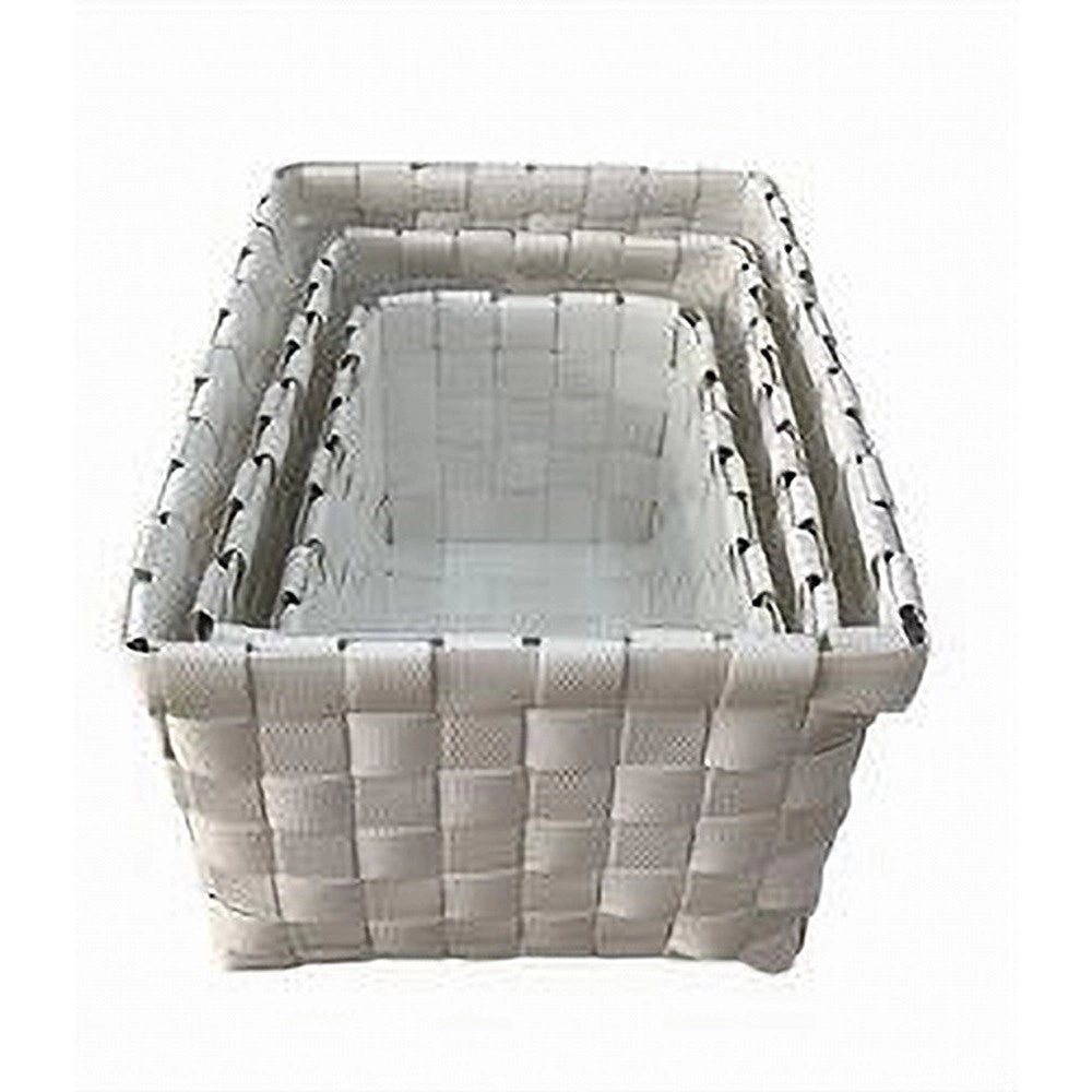 Trade Shop - Set 3 Pz Cestini Portaoggetti Organizer Tessuto Bagno Rettangolari Bianco 59080 -
