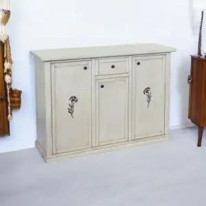 Credenza madia buffet modena in legno bianco anticato decorato