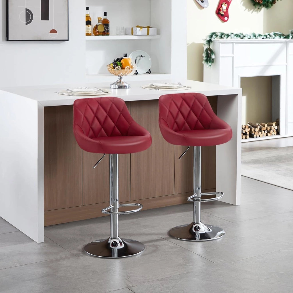 Sgabello da Bar Moderno Girevole Sedia Cucina Alta con Schienale Quadrato Poggiapiedi Senza Braccioli Altezza Regolabile in PU Bordeaux 1 Pezzo
