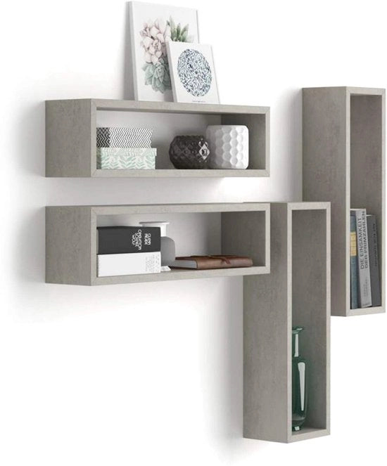 Set di 4 Pannelli Cubici Iacopo, Grigio Cemento, Fatto in Italia