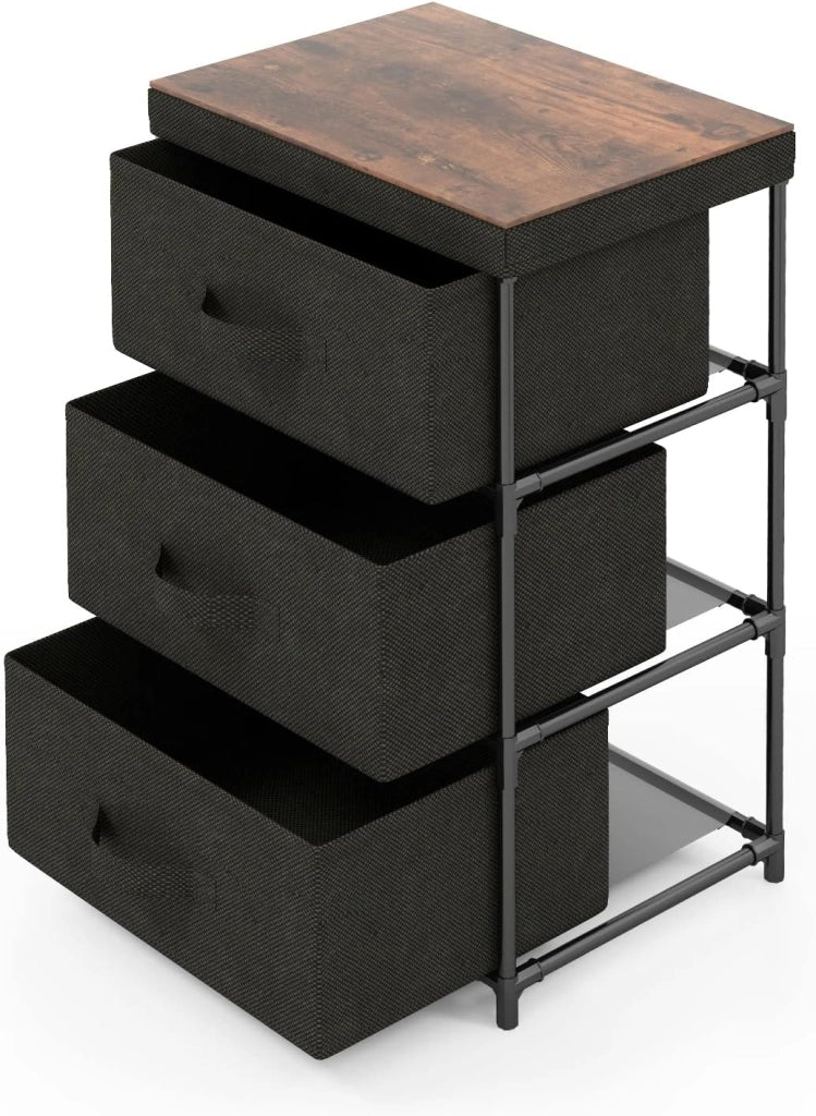 Cassettiera in Tessuto, Mobile con 3 Cassetti e Struttura Robusta in Metallo, Armadio per Camera da Letto, Soggiorno, Ingresso, 40 x 30 x 62 cm (Nero)
