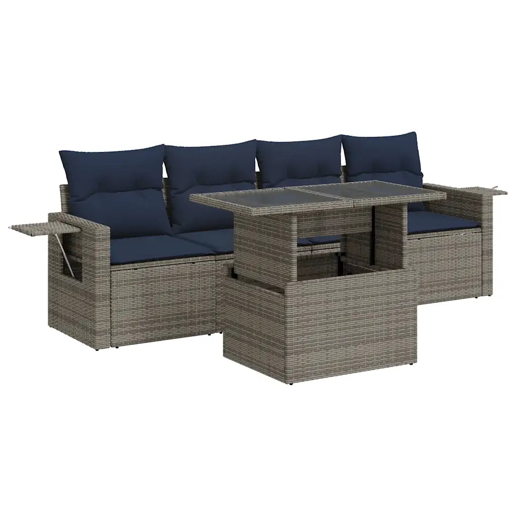 Set Divani da Giardino 5 pz con Cuscini Nero Polyrattan Acacia