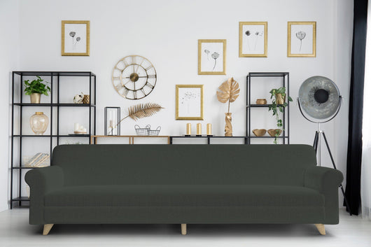 Copridivano Elasticizzato 4 Posti in Poliestere Grigio Scuro