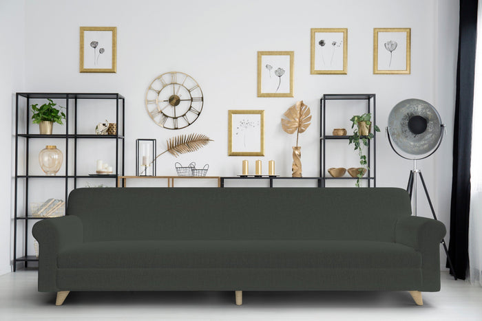 Copridivano Elasticizzato 4 Posti in Poliestere Grigio Scuro