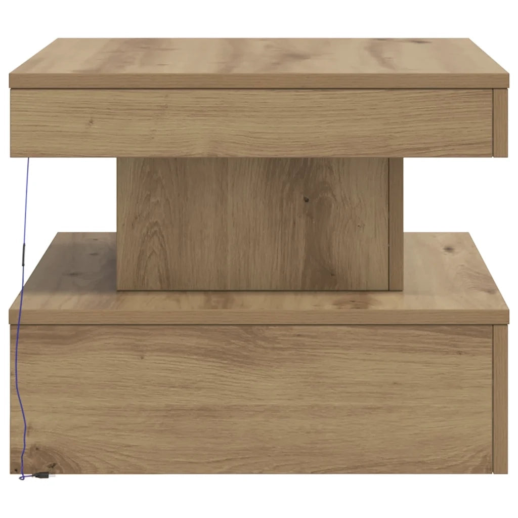 Tavolino da Salotto con Luci LED-Tavolino da soggiorno Rovere Artigianale 50x50x40 cm 162557