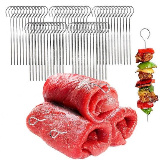 Vleespenni in Acciaio Inossidabile - Rouladen 120 Stuks - Penni con Occhio - Punta Affilata - Penni da Carne 9 cm - Per Rouladen Facili e Saporite