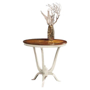 Tavolino rotondo legno intarsiato shabby 80x80x77 - Mobili 2G