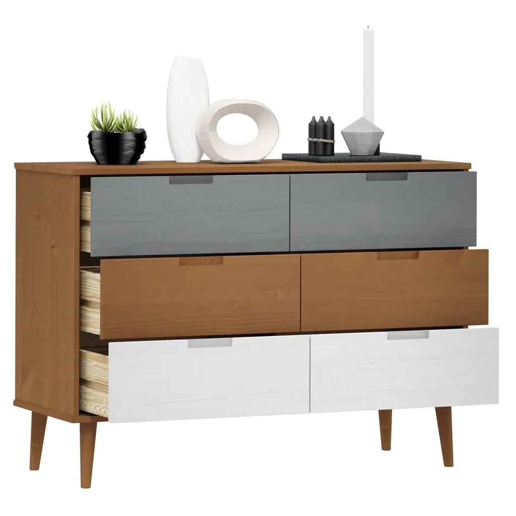Cassettiera MOLDE Marrone 113x40x80cm in Legno Massello di Pino cod mxl 76665