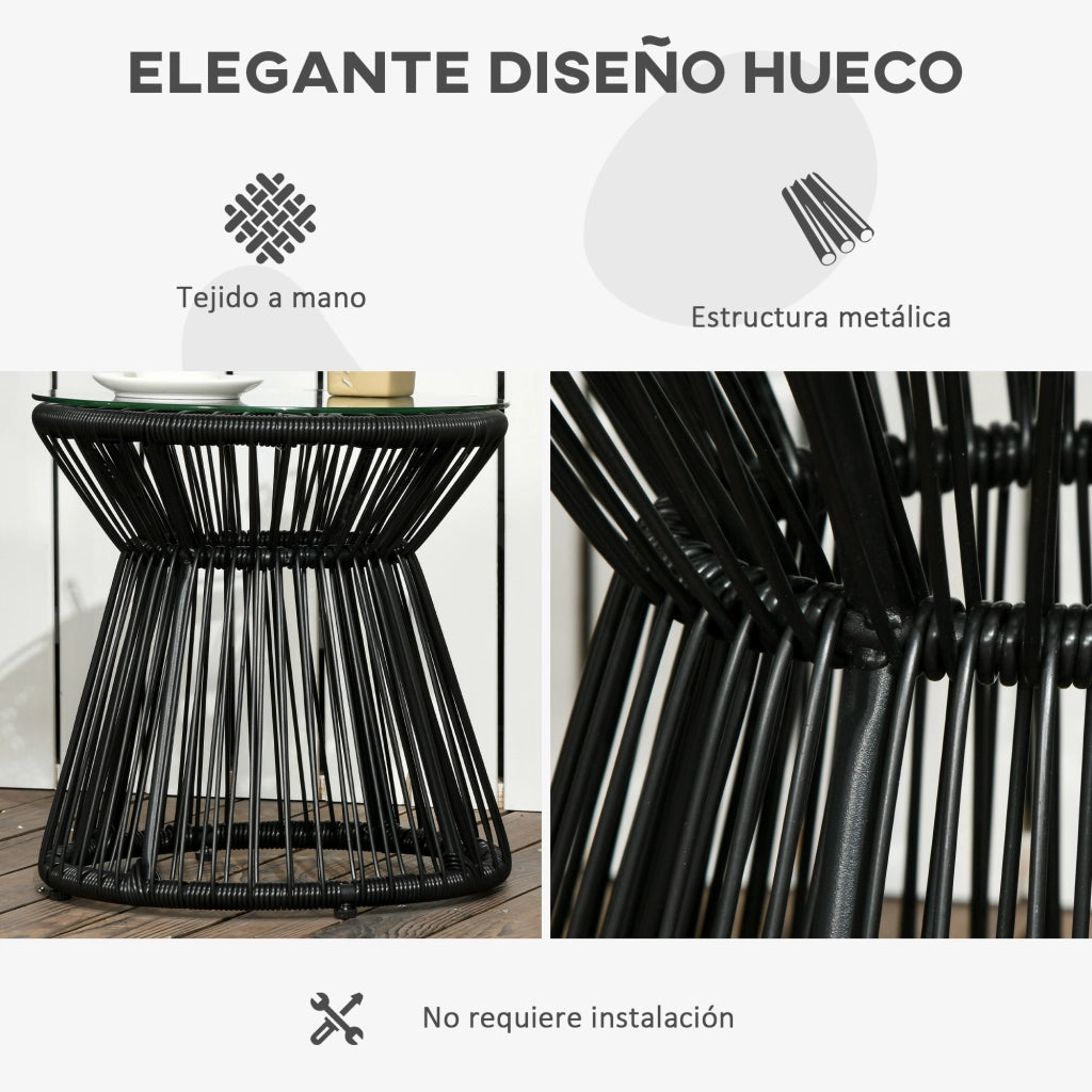 Tavolo da giardino in polyrattan con piano in vetro e struttura in metallo ¨C zephmum ¨C Nero ?40x42 cm