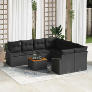 Set Divano da Giardino con archiviazione 9 pcs Nero polyrattan
