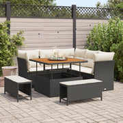 Set Divano da Giardino da 8 Pezzi con Cuscini Nero Polyrattan Acacia