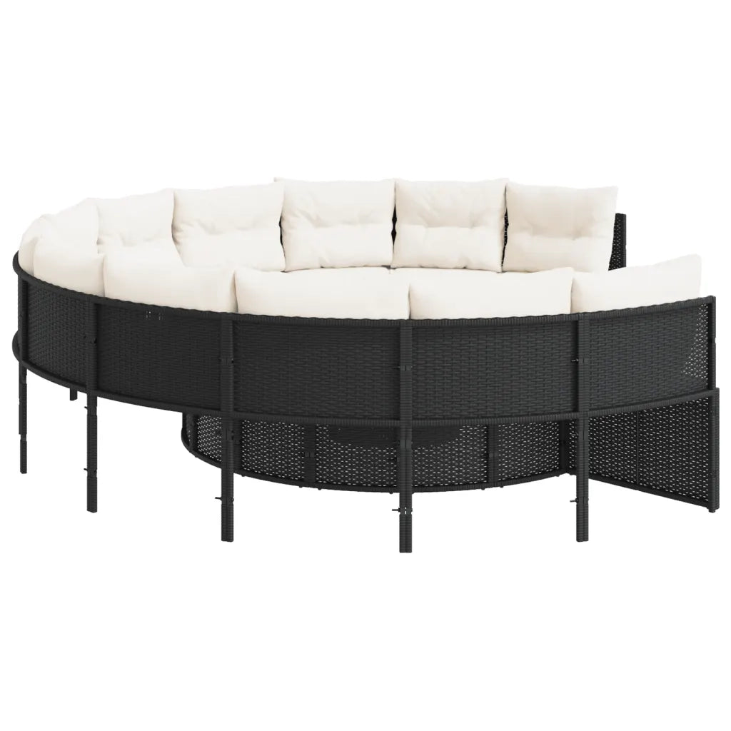 vidaXL Divano Giardino con Tavolo e Cuscini Circolare Nero Polyrattan