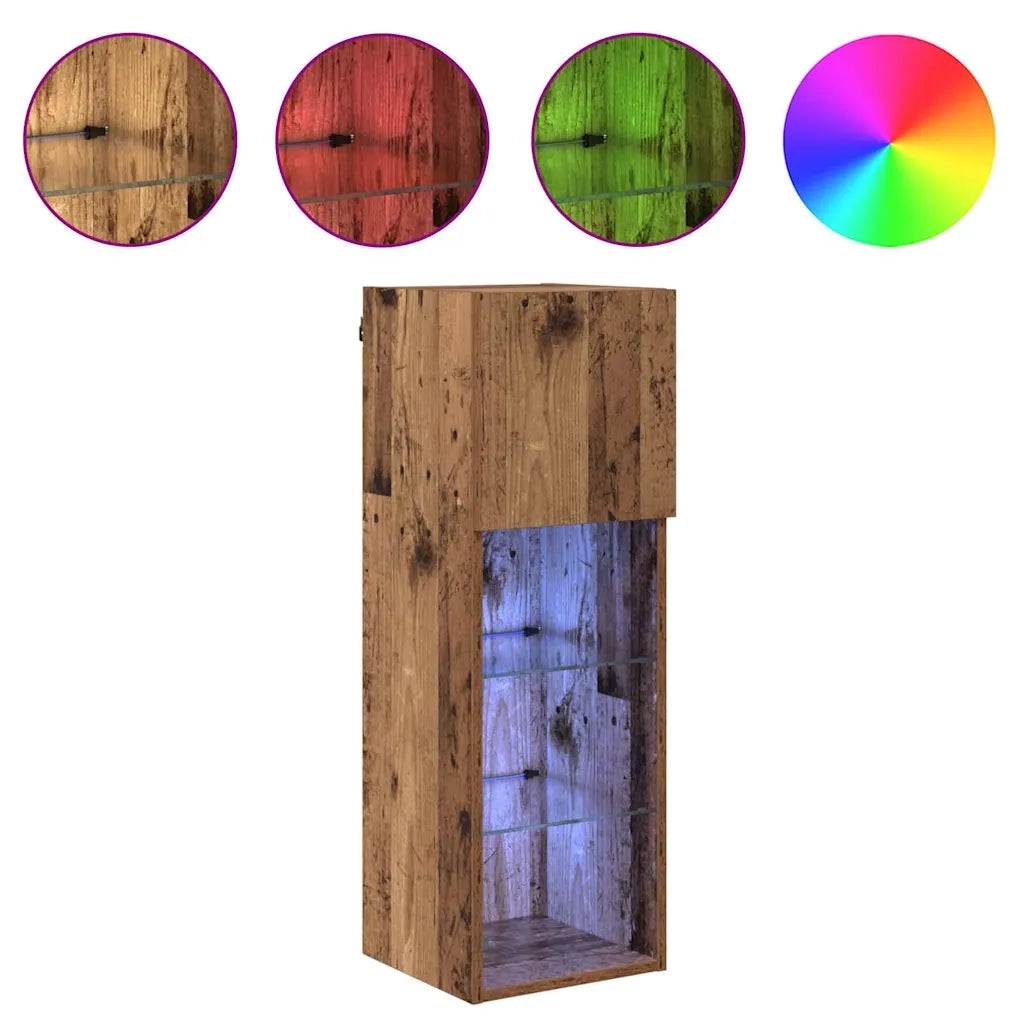 Mobile TV da Parete con LED Legno vecchio 30,5 x 30 x 90 cm 882948