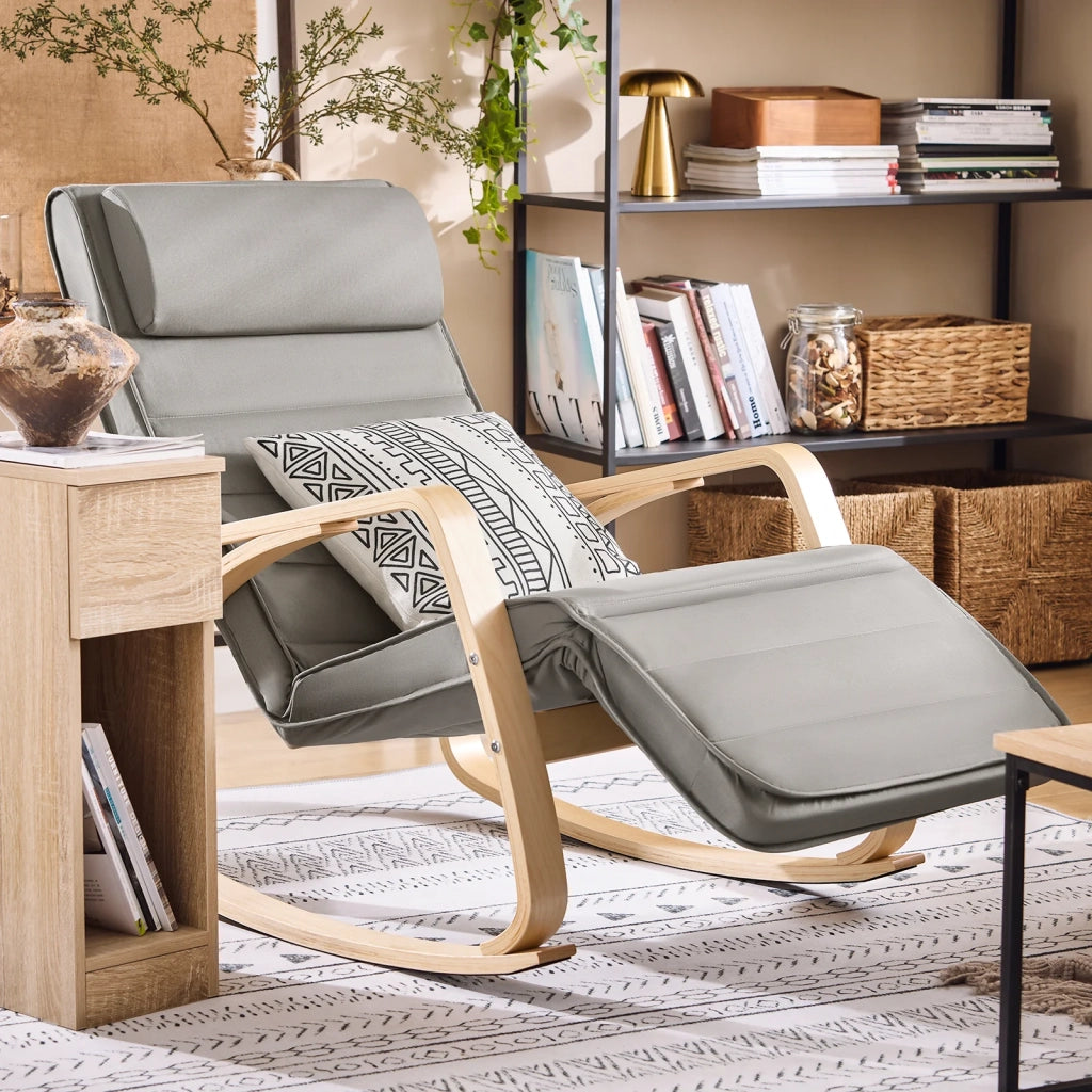 Sedia A Dondolo Poltrona Relax Poltroncina Poggia Gambe Regolabile Grigio FST16-DG