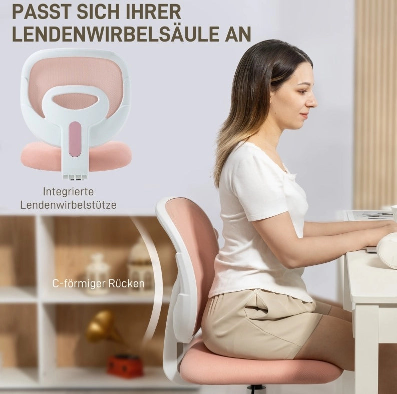 Sedia da ufficio ergonomica rosa con schienale a rete