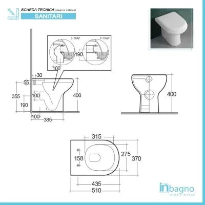 Vaso a terra filomuro Rak serie Compact scarico universale Rimless
