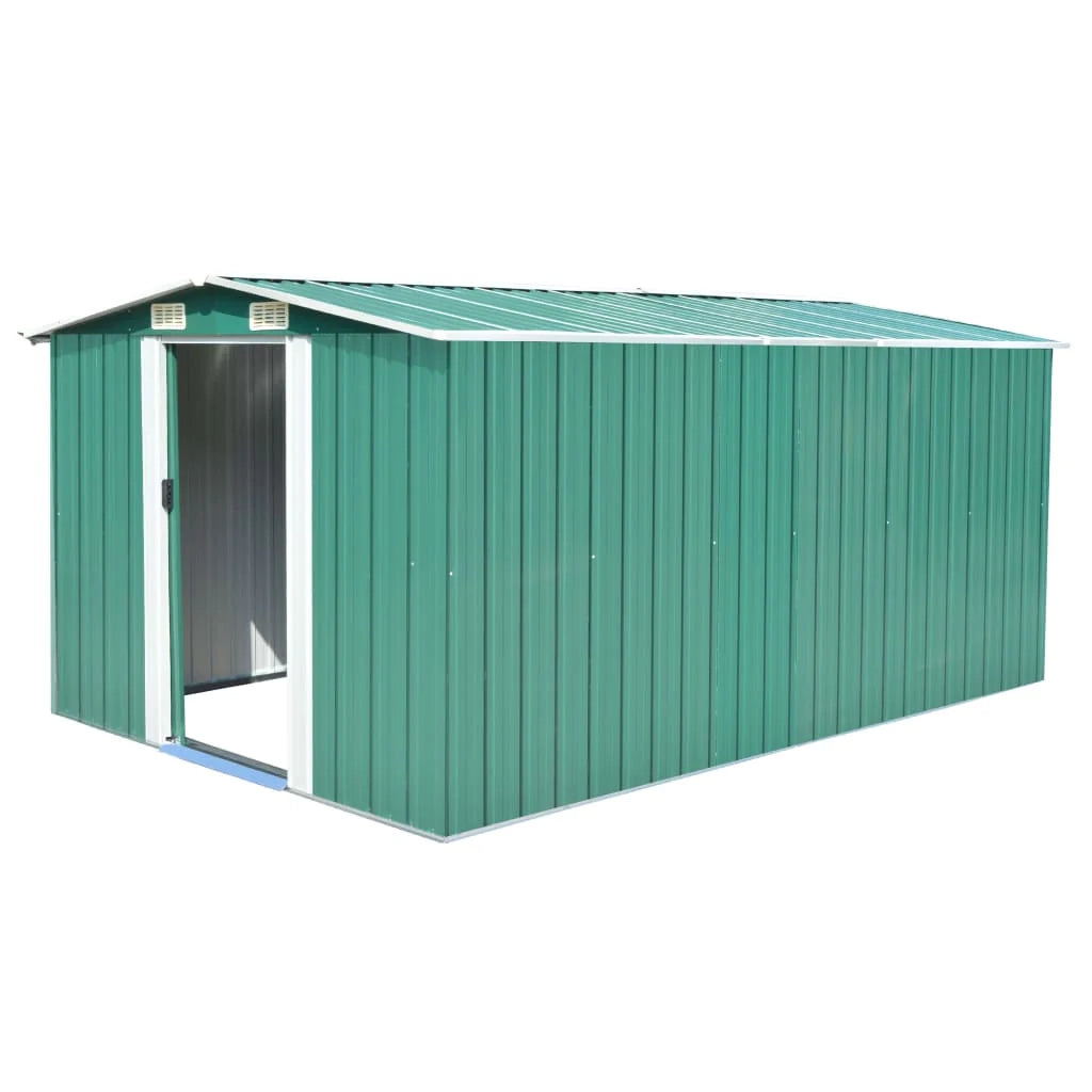 Casetta da giardino cabina ripostiglio casetta da esterno robusta casetta per attrezzi 257 x 392 x 181 cm metallo verde 02_0022169