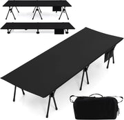 2-in-1 Brandina da Campeggio, Letto Pieghevole e Portatile con Estensori per Gambe, Tasca Laterale e Borsa da Trasporto, Lettino Regolabile in Altezza per Viaggio e Spiaggia, Portata 15 kg
