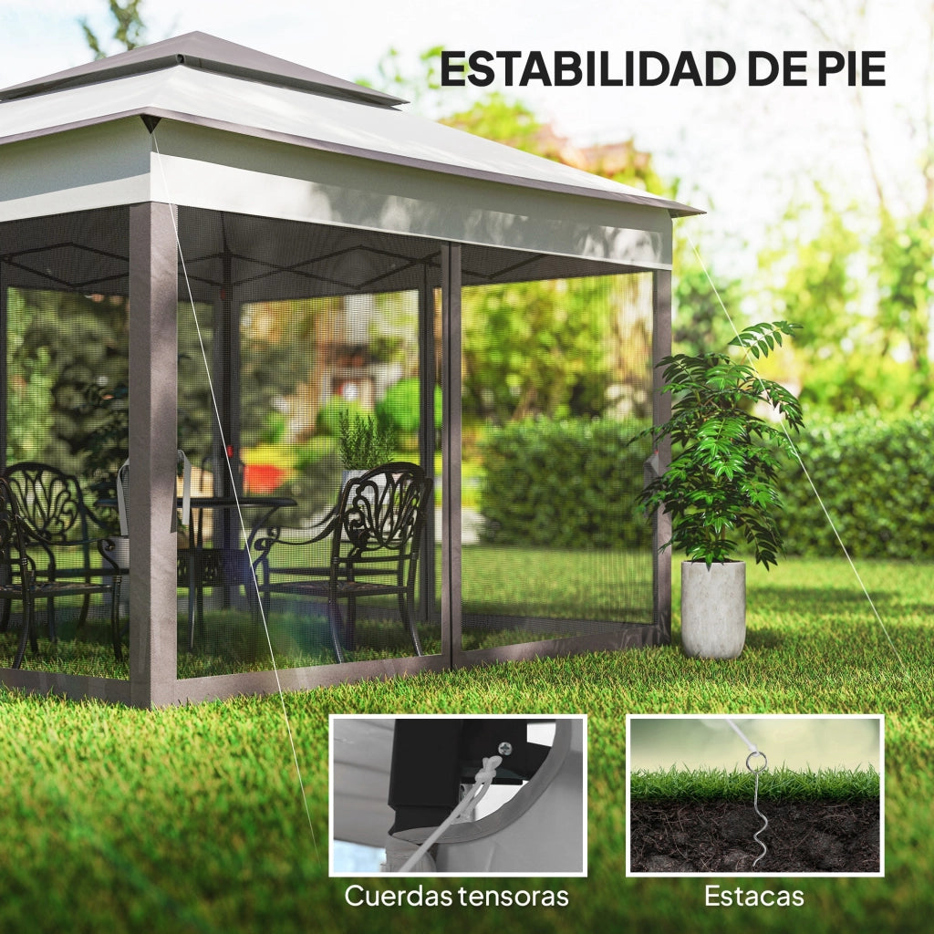 Gazebo pieghevole con 4 pareti laterali in rete anti-UV e borsa da trasporto ¨C zephmum ¨C 3.3x3.3 m grigio