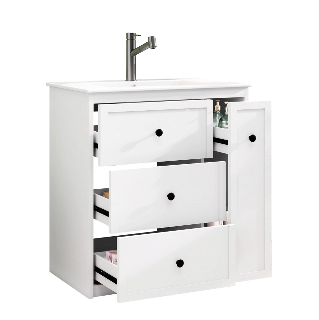 Mobile lavabo da bagno 76x46x82 cm con lavabo in ceramica e 4 cassetti