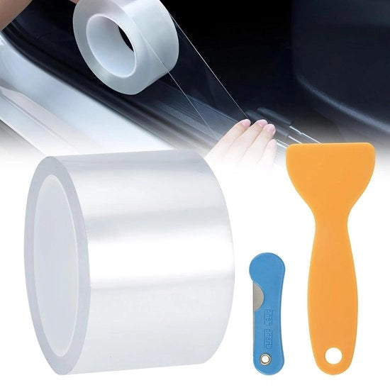 Folie di protezione per auto trasparente 7cm x 10m - Folio di protezione per il bordo della porta auto - Porta auto con spatola e mescola - Universale per auto, bicicletta e motocicletta.