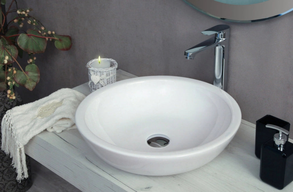 Lavabo da appoggio senza troppo pieno 47x14cm bianco Mues Stutru