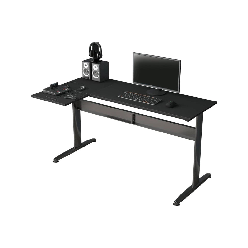 Scrivania Acua, Scrittoio angolare, Scrivania ufficio multiuso, Tavolo da lavoro salvaspazio, 80x140h75 cm, Nero