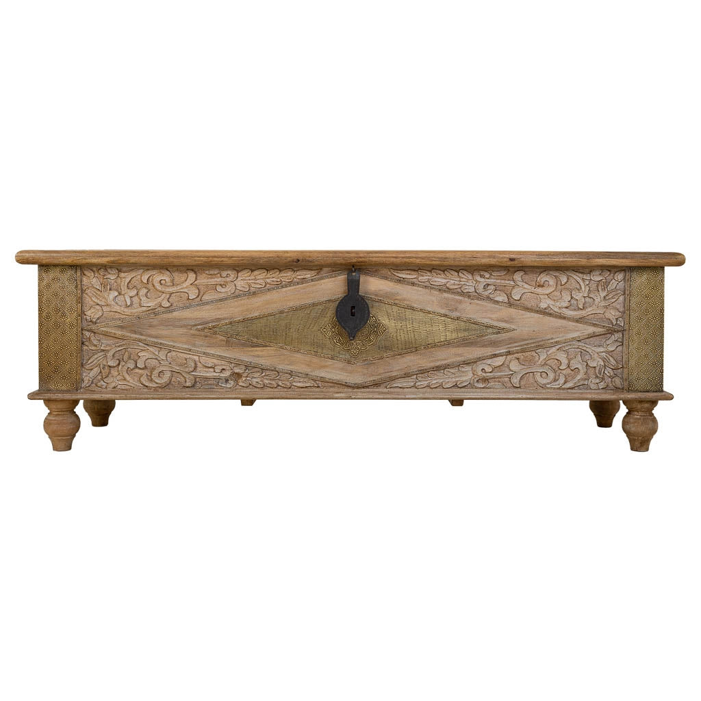 Bauletto in legno intagliato artigianale, 150x45x46h cm