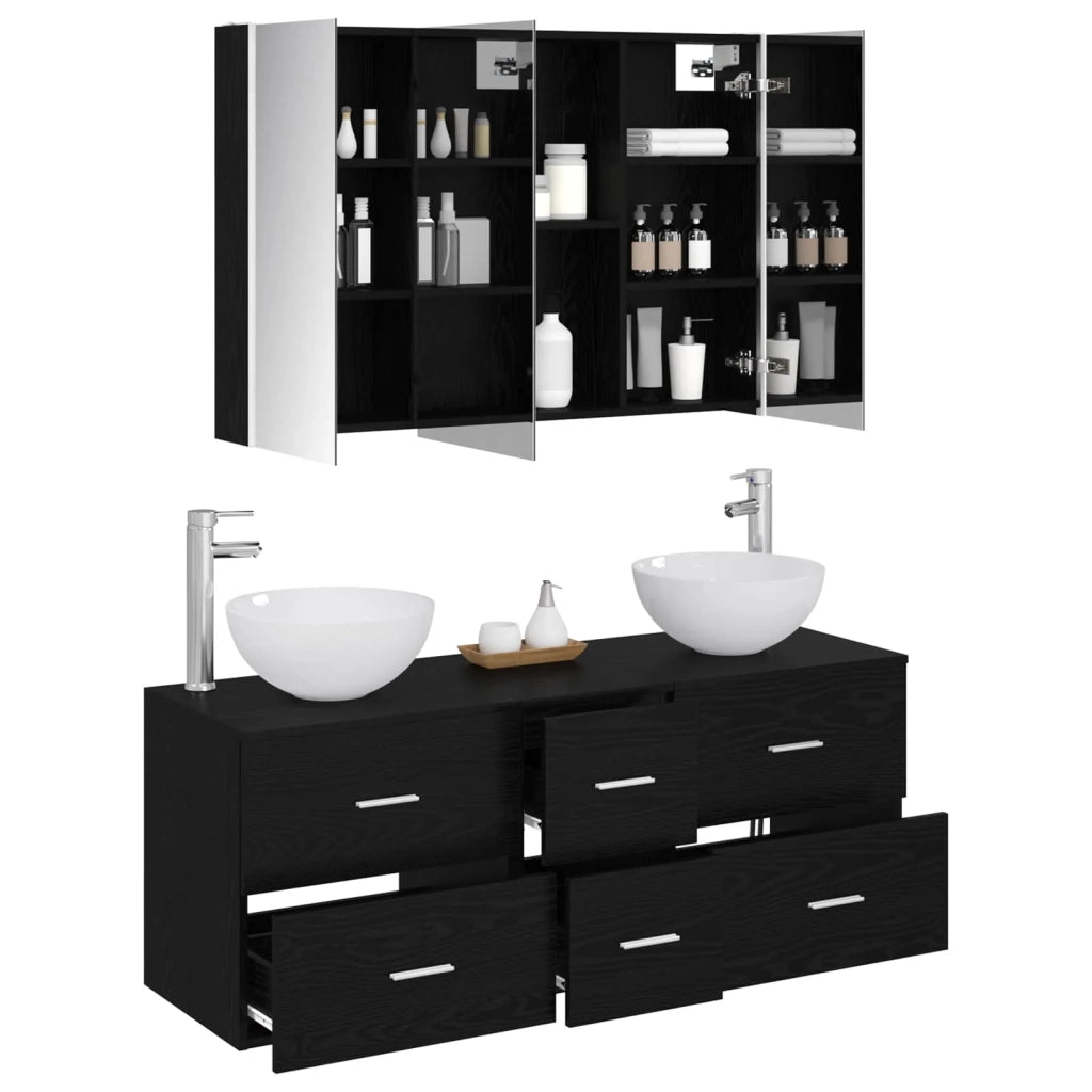 Set di mobili per il bagno 4 pcs Rovere Nero 3406744
