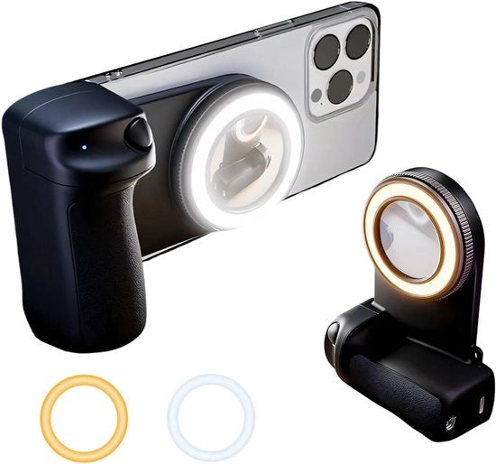 Lampada selfie a magneti, invollamp LED ricaricabile con specchio, compatibile con iPhone, telecomando Bluetooth senza fili, accessori per foto live video, compatibile con MagSafe