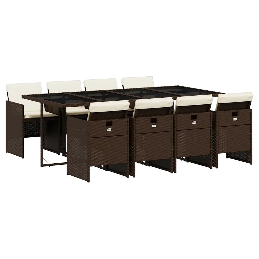Set da Pranzo da Giardino 9pz con Cuscini Marrone in Polyrattan 3210561