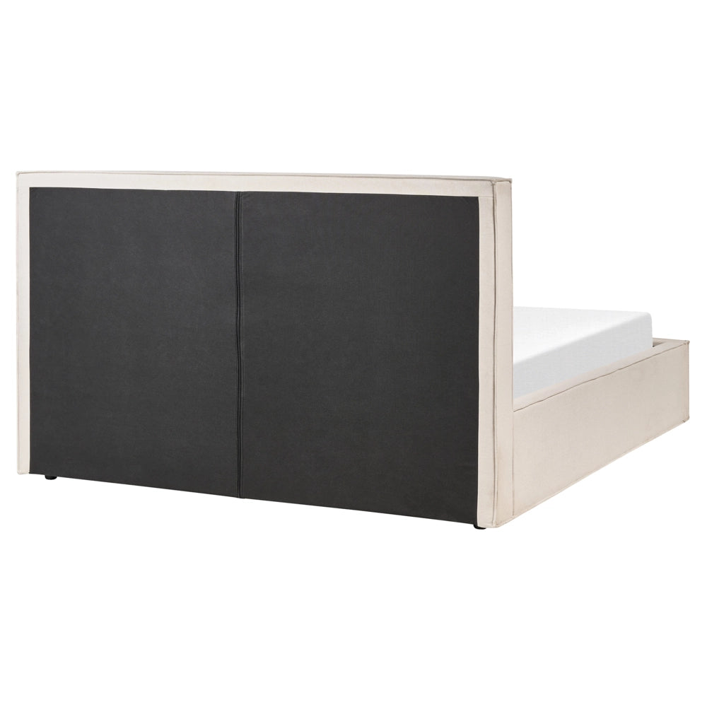Letto king size 160 x 200 cm Beige Rivestimento in tessuto Ottomana di contenitore Telaio a doghe Camera da letto moderna contemporanea