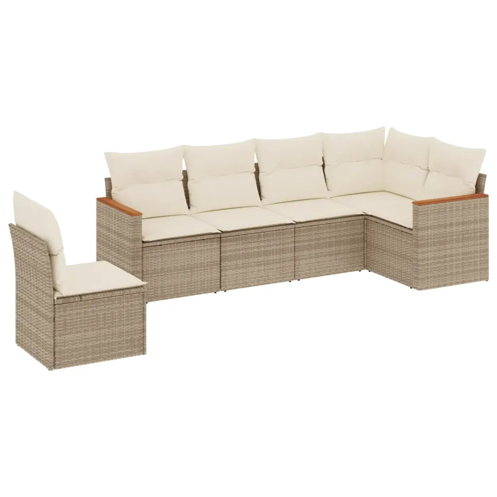 Set Divano da Giardino 6 pz con Cuscini Beige in Polyrattan