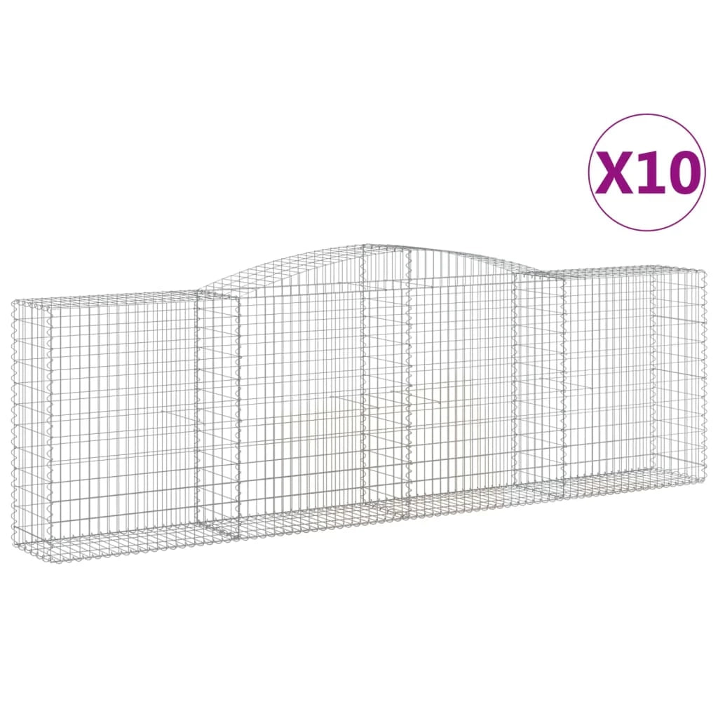 Cestini gabbioni recinzione a gabbia muro di contenimento ad arco 10 pezzi 400 x 50 x 120/140 cm ferro zincato argento 02_0040289