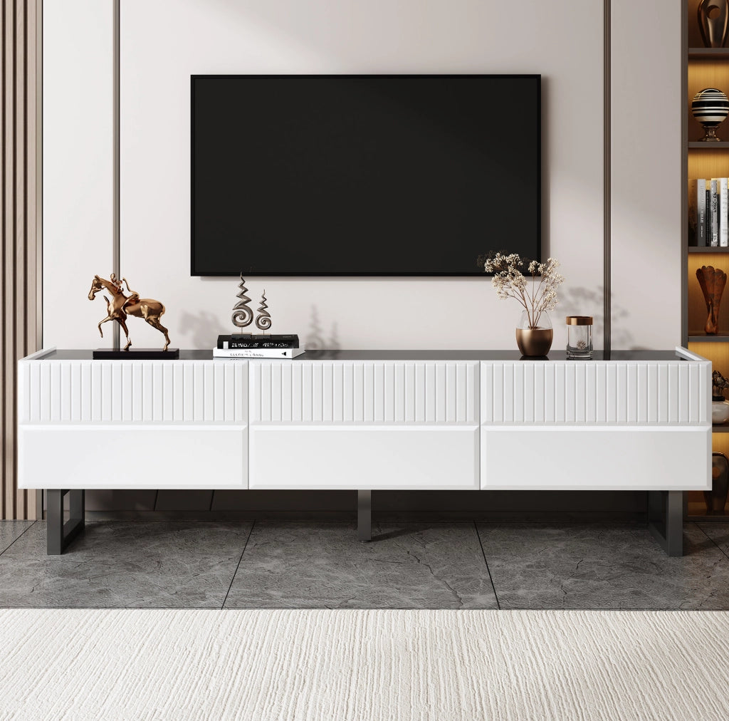 Mobile TV minimalista nero e bianco con cassetti, 170 x 35 x 47 cm