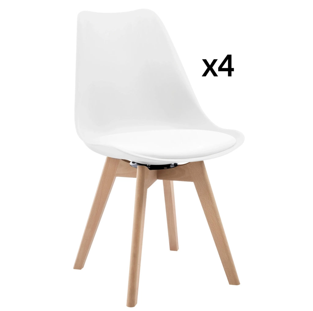 Sedia da pranzo girevole set da 4, bianca, in legno e similpelle, 83 cm