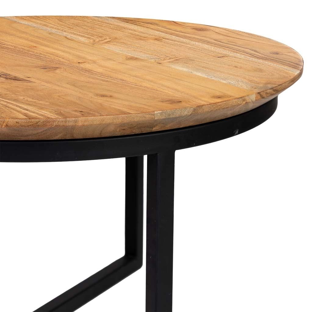 Tavolino rotondo in legno di mango naturale e ferro 59x59x33h cm