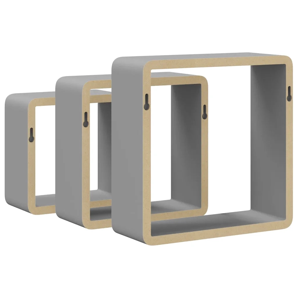 Mensole a Cubo da Parete 3 pz Grigie in MDF 323954