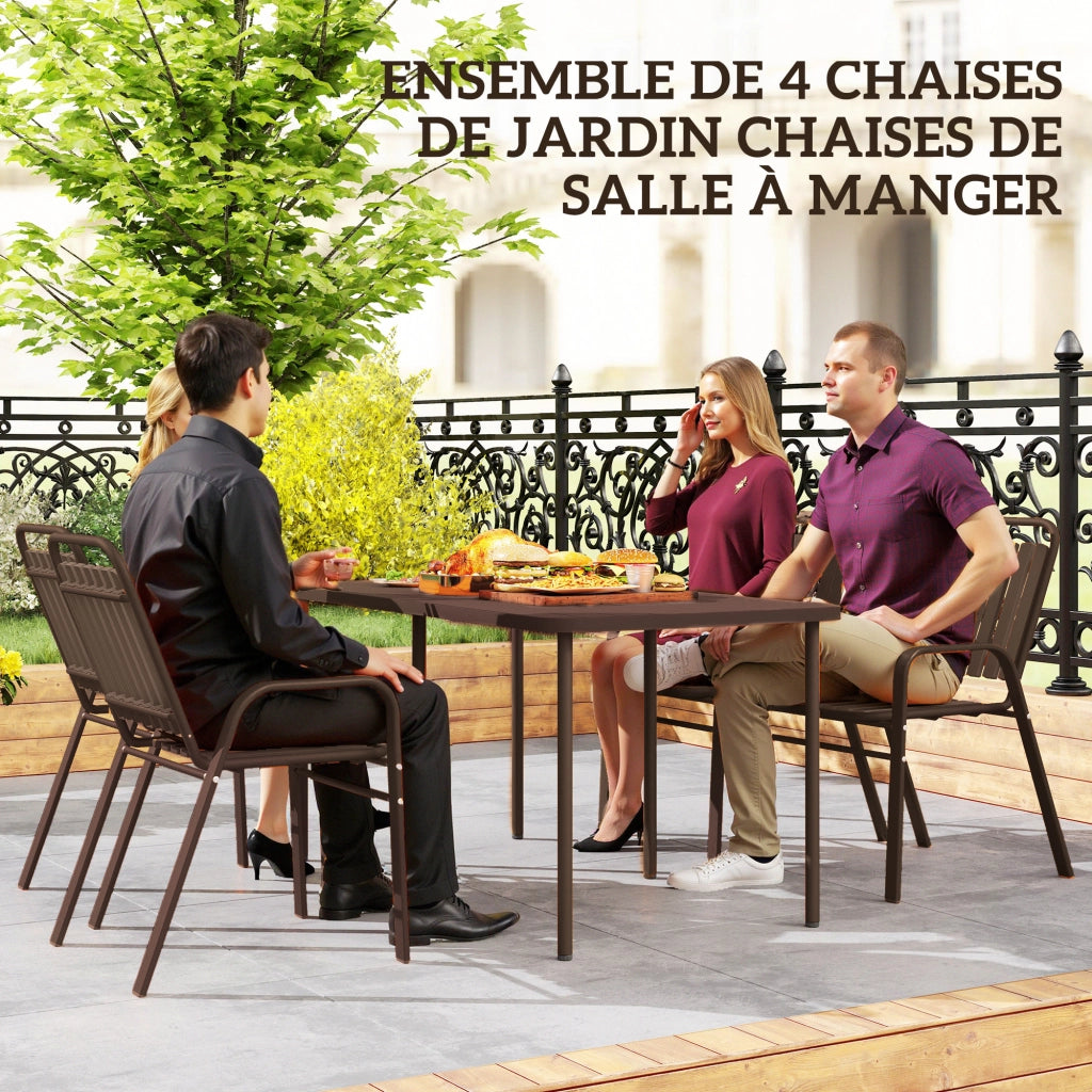 Set 4 sedie da giardino impilabili ¨C zephmum ¨C marrone scuro, schienale alto, braccioli, 56x66x91 cm