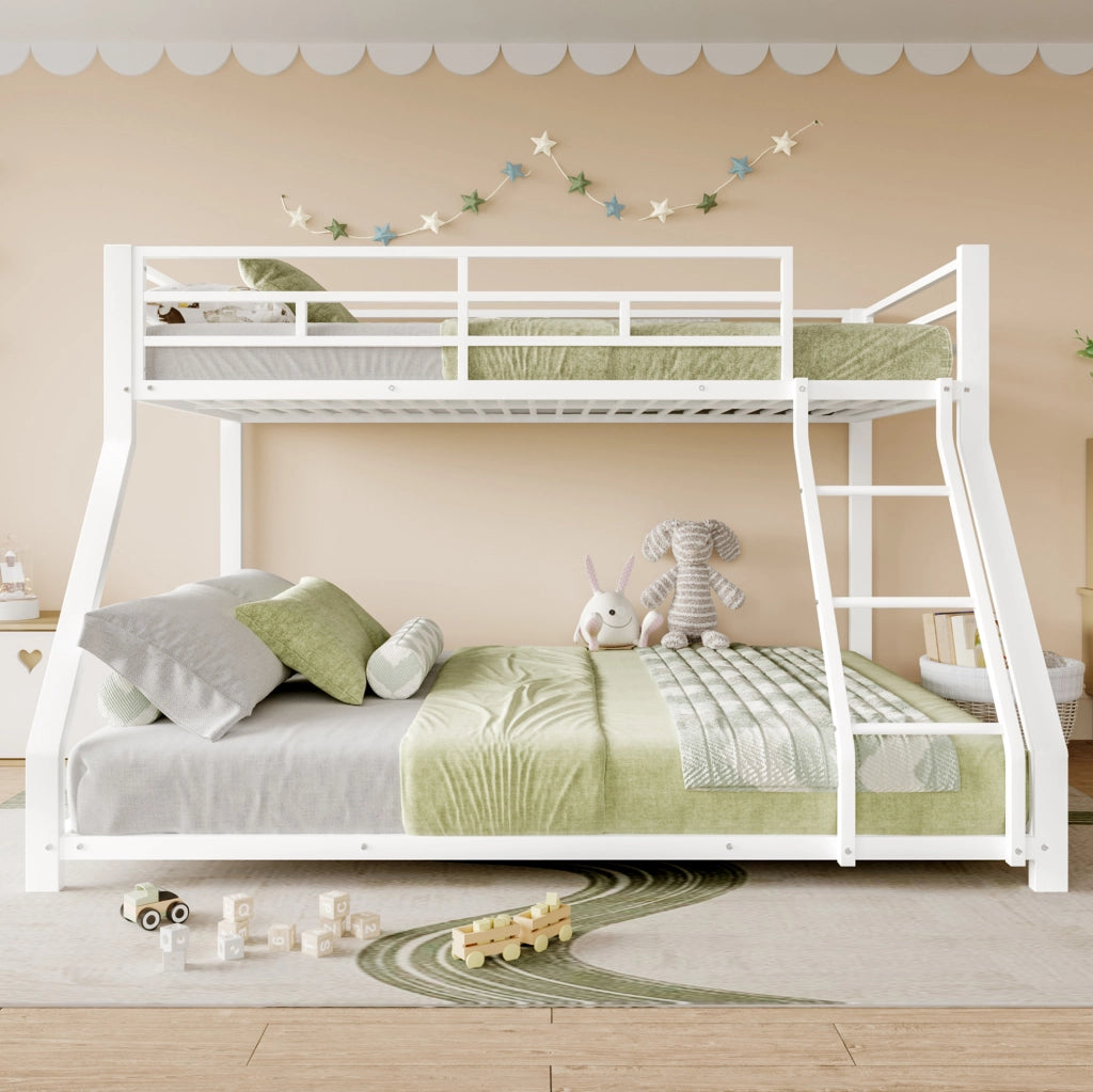 Letto a castello in metallo 90x200 cm / 140x200 cm con scala e sponde bianco
